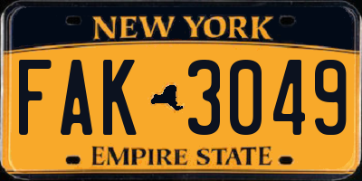 NY license plate FAK3049