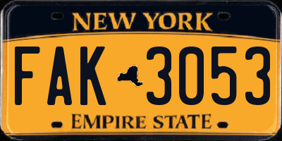 NY license plate FAK3053