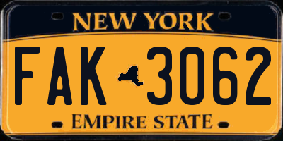 NY license plate FAK3062