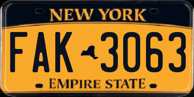 NY license plate FAK3063