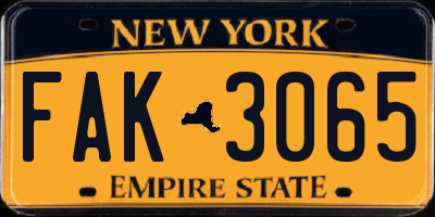 NY license plate FAK3065