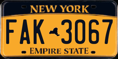 NY license plate FAK3067