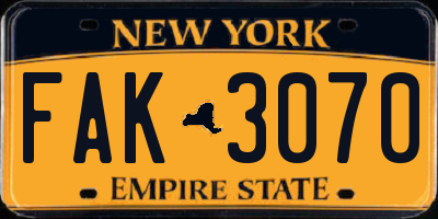 NY license plate FAK3070