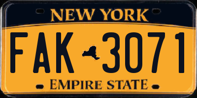 NY license plate FAK3071