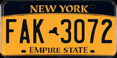 NY license plate FAK3072