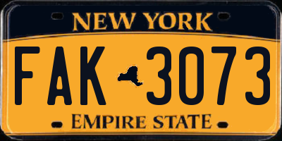 NY license plate FAK3073