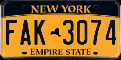 NY license plate FAK3074