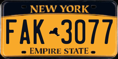 NY license plate FAK3077