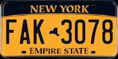 NY license plate FAK3078