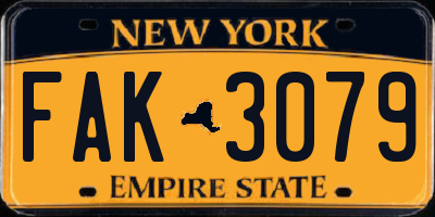 NY license plate FAK3079