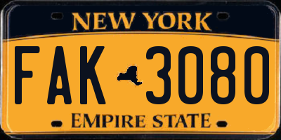 NY license plate FAK3080