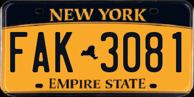 NY license plate FAK3081