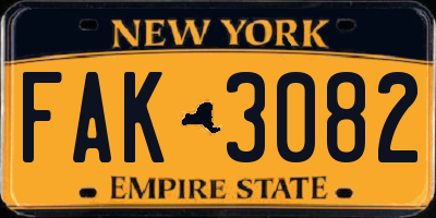 NY license plate FAK3082