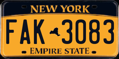 NY license plate FAK3083