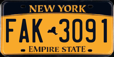 NY license plate FAK3091