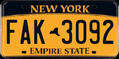 NY license plate FAK3092
