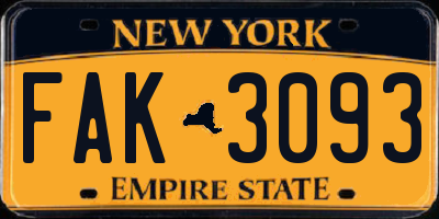 NY license plate FAK3093