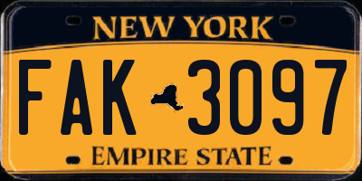 NY license plate FAK3097