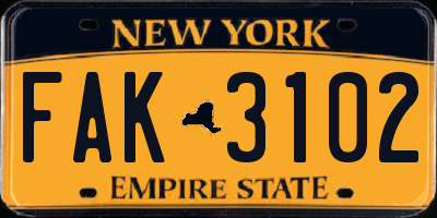 NY license plate FAK3102