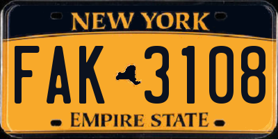 NY license plate FAK3108