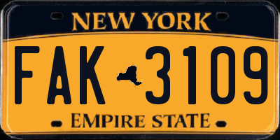 NY license plate FAK3109