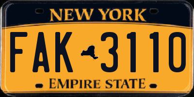 NY license plate FAK3110