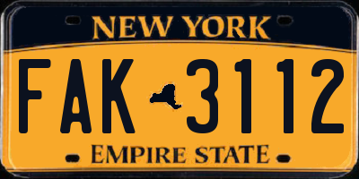 NY license plate FAK3112