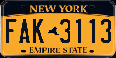 NY license plate FAK3113