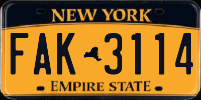 NY license plate FAK3114