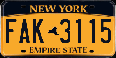 NY license plate FAK3115