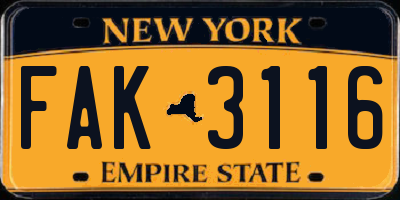 NY license plate FAK3116