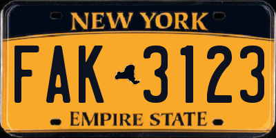 NY license plate FAK3123