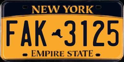 NY license plate FAK3125