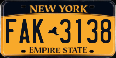 NY license plate FAK3138