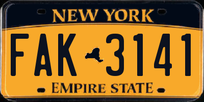 NY license plate FAK3141