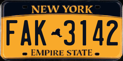 NY license plate FAK3142