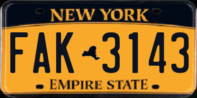 NY license plate FAK3143