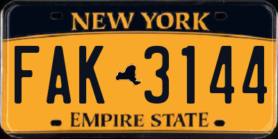 NY license plate FAK3144