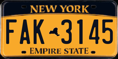 NY license plate FAK3145