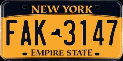 NY license plate FAK3147