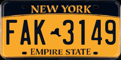 NY license plate FAK3149