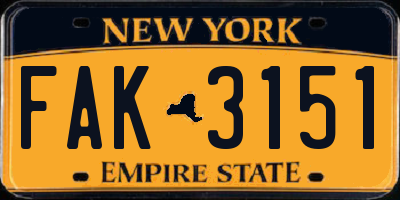 NY license plate FAK3151