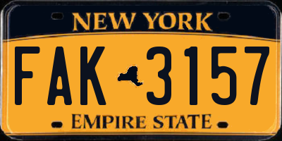 NY license plate FAK3157