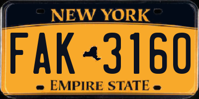 NY license plate FAK3160