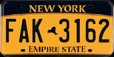 NY license plate FAK3162