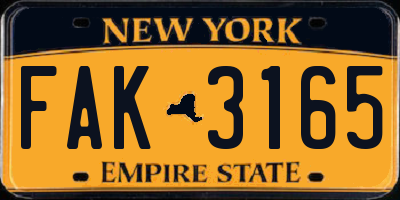 NY license plate FAK3165