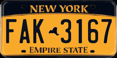 NY license plate FAK3167