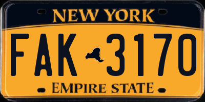 NY license plate FAK3170