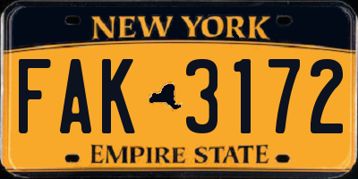 NY license plate FAK3172