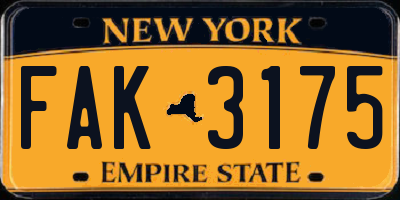 NY license plate FAK3175